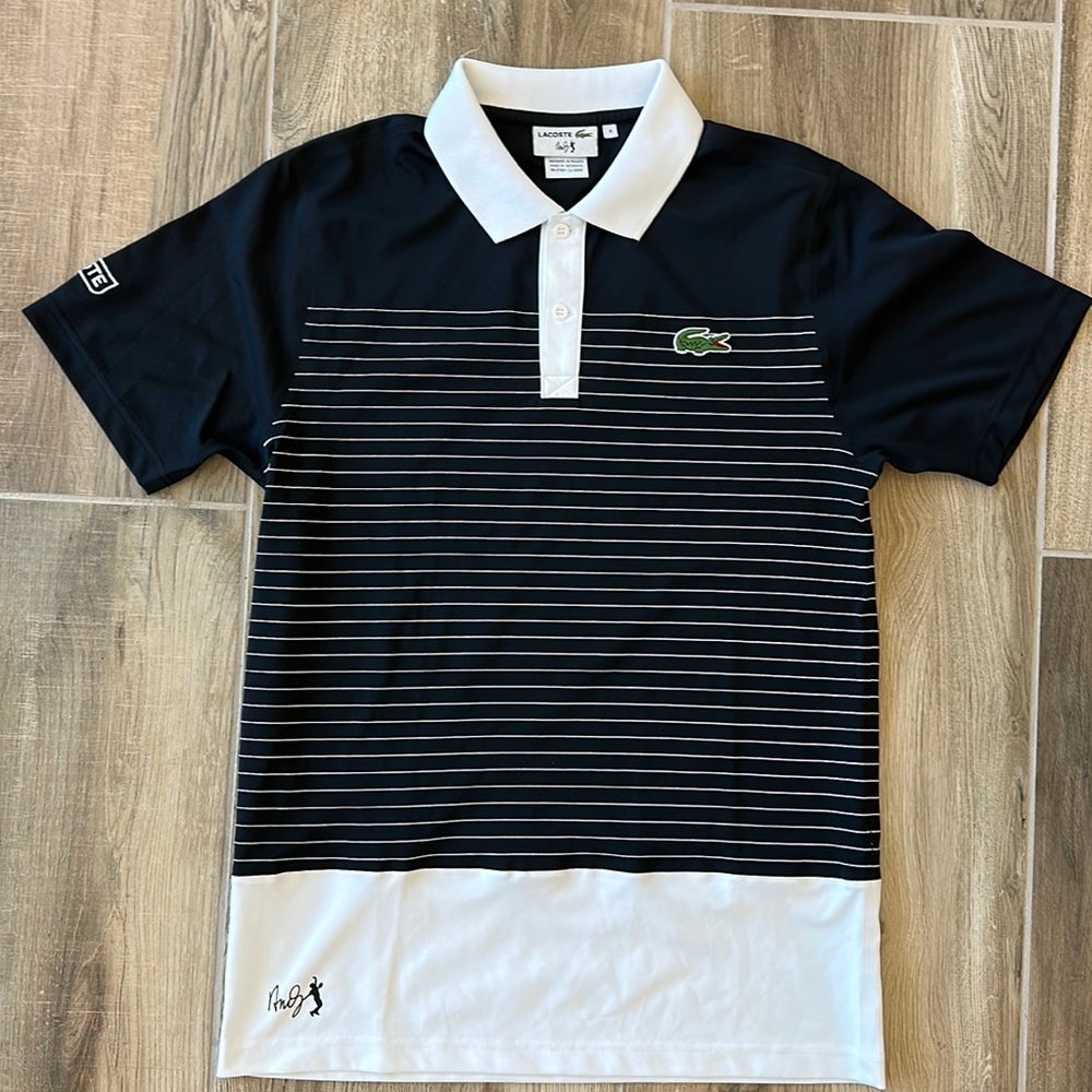 Men’s Lacoste Andy Roddick Tennis Polo Black White Size 4 Medium New!